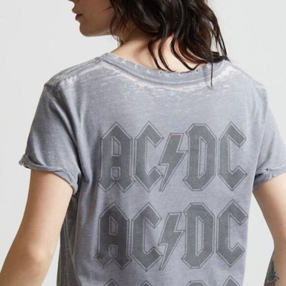 Recycled karma AC/DC Womens Graphic T-Shirt Gray Lightning Bolt Distressed Look - Picture 2 of 8